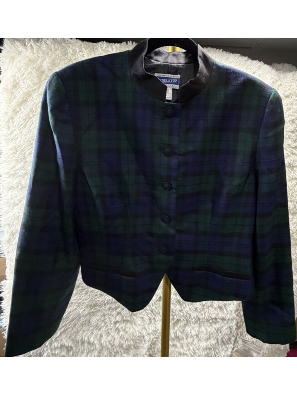 NWT NOS VTG 80s Pendleton 100% Wool Crop Jacket Black Watch Plaid Made in US 12P